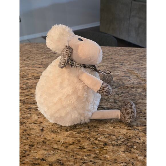 Pier 1 One Imports Soft PLUSH sheep cream‎ lamb hattie plaid bow - Picture 2 of 6